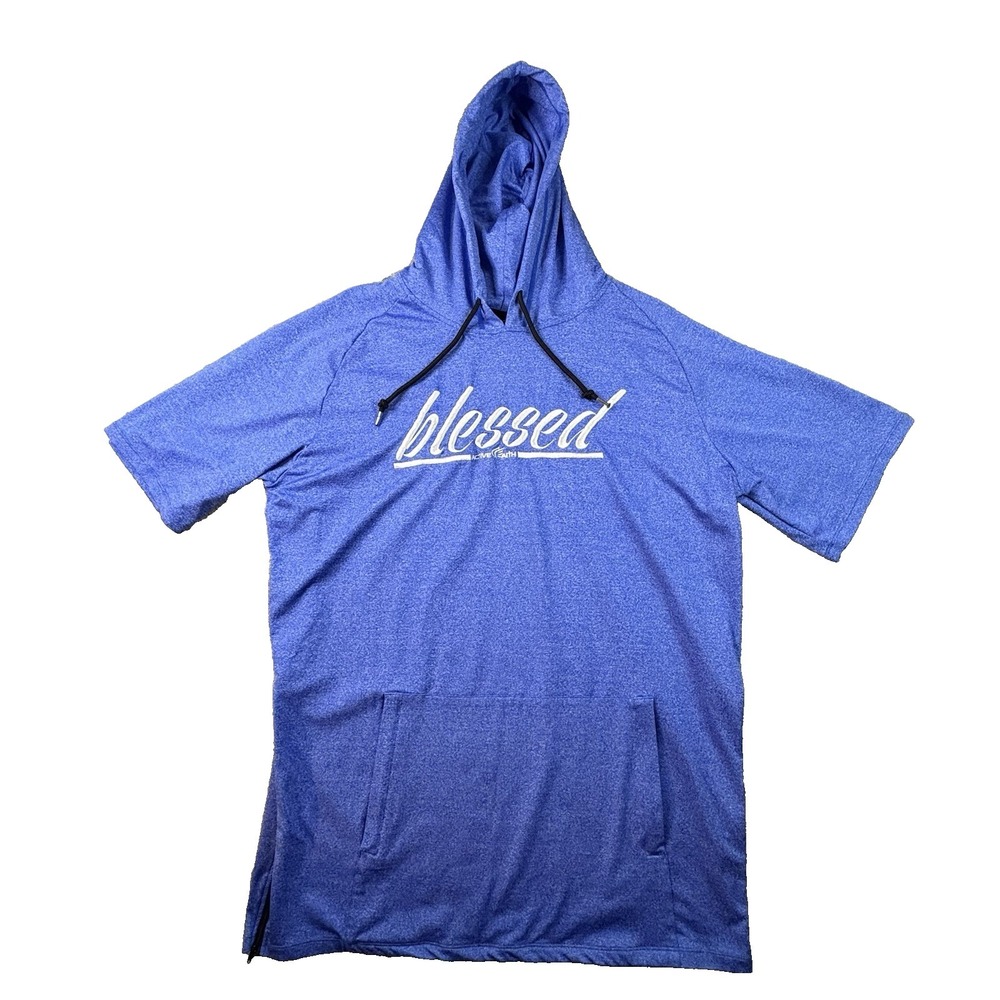 Active Faith Sports Men's 2XL Blue Blessed SS Hooded Shirt Athletic Pullover‎